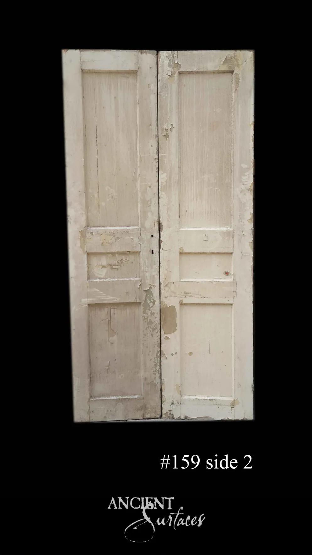 Whitewashed reclaimed antique double door with six chalky weathered raised panels